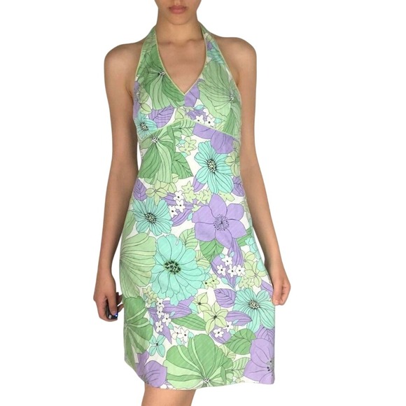 Ann Taylor Loft halter dress womens floral cotton multicolor size 0 - Picture 1 of 10